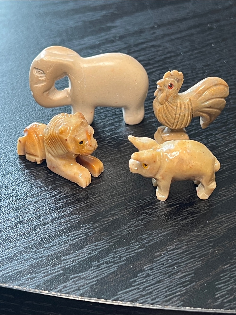 Lot of 4 Vintage Carved Stone Figurines Lion Pig Rooster Elephant